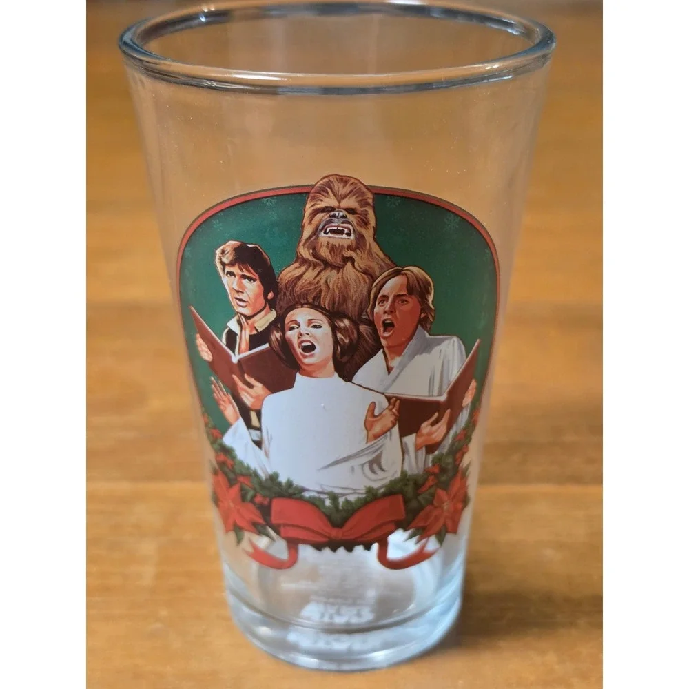 Star Wars Christmas Caroling Pint Glass Han Leia Luke Chewbacca 16oz Glass